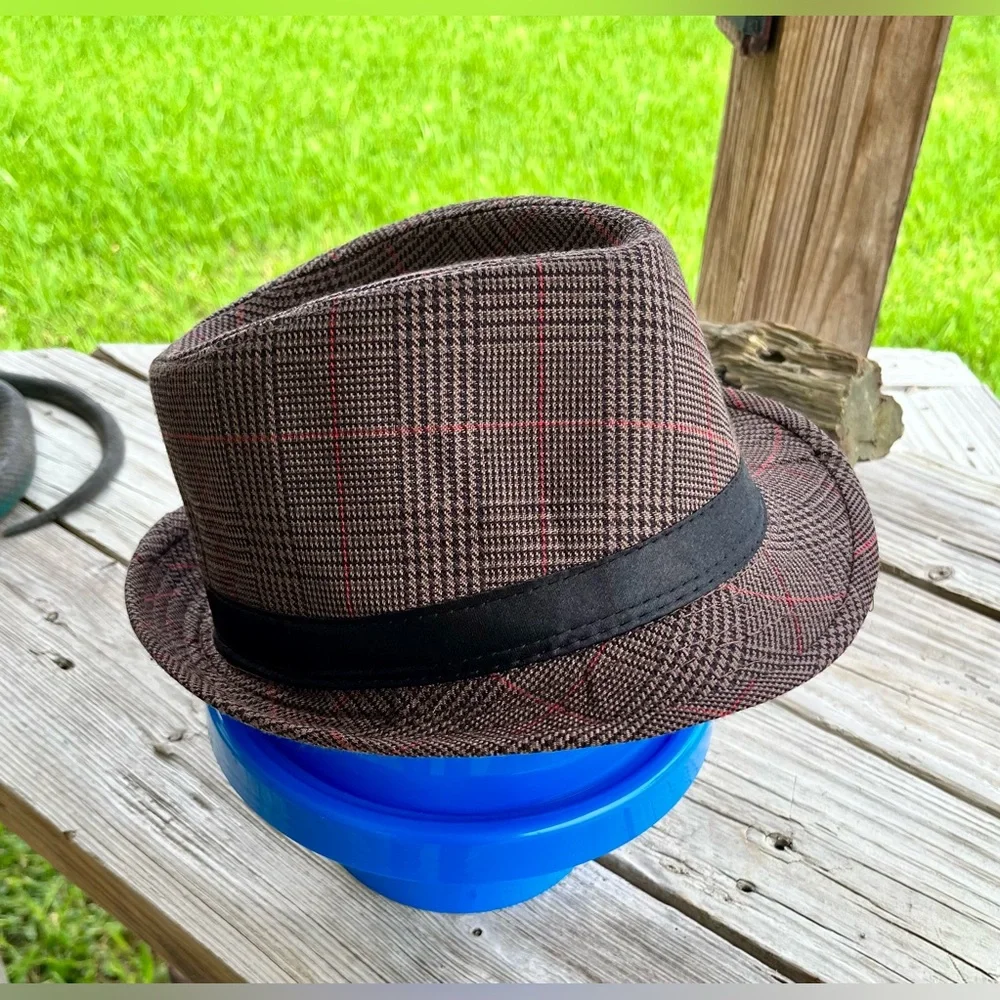 Stylish Brown‎ Plaid Fedora HatSize Medium /Large 57